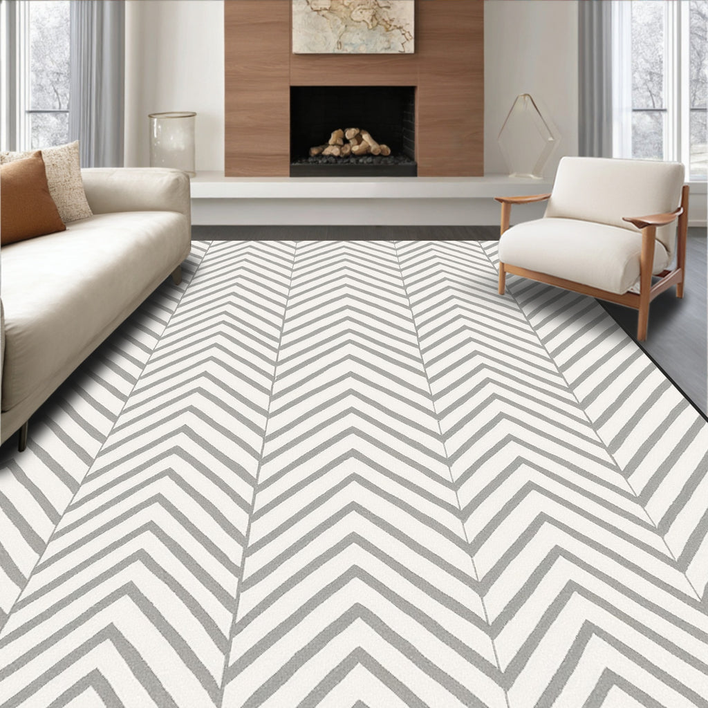Classic Light Gray Chevron Zigzag Rug