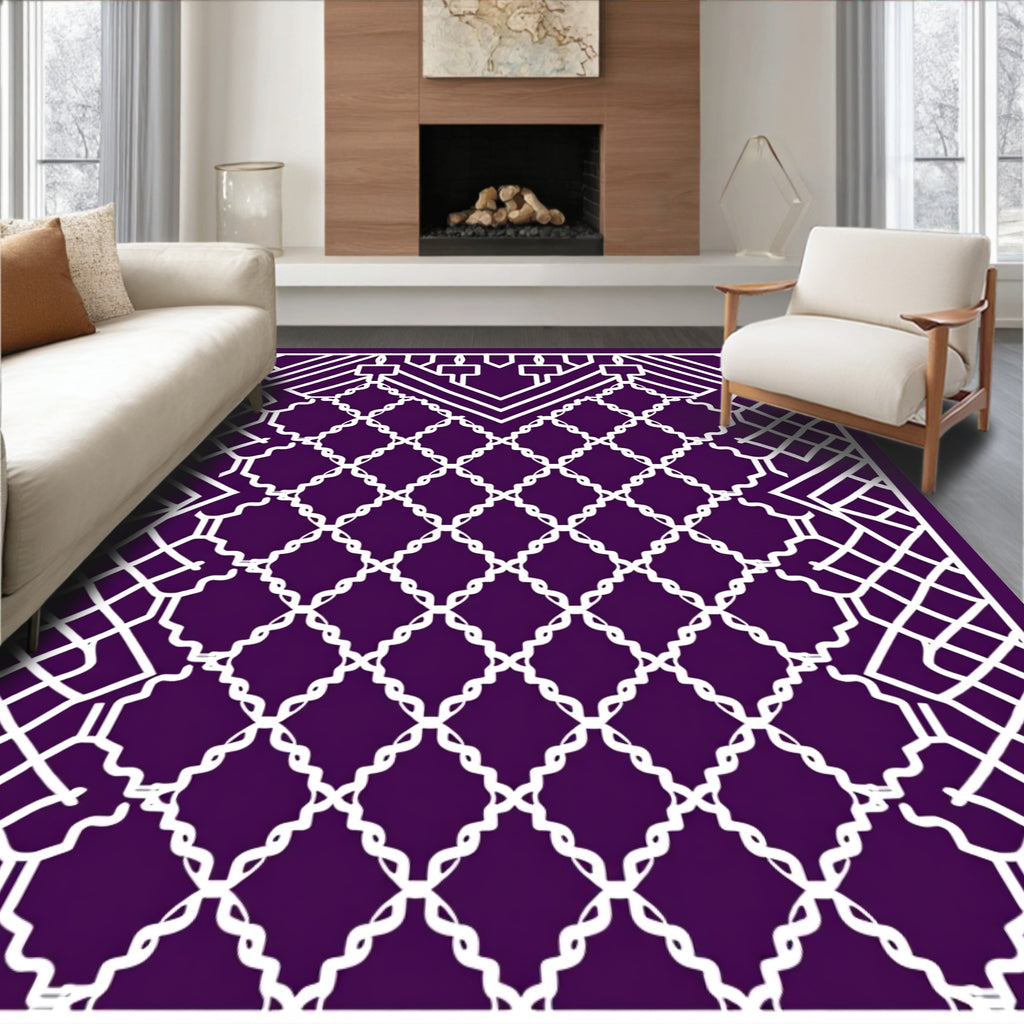 Geometric Lattice Style White Pattern Rug