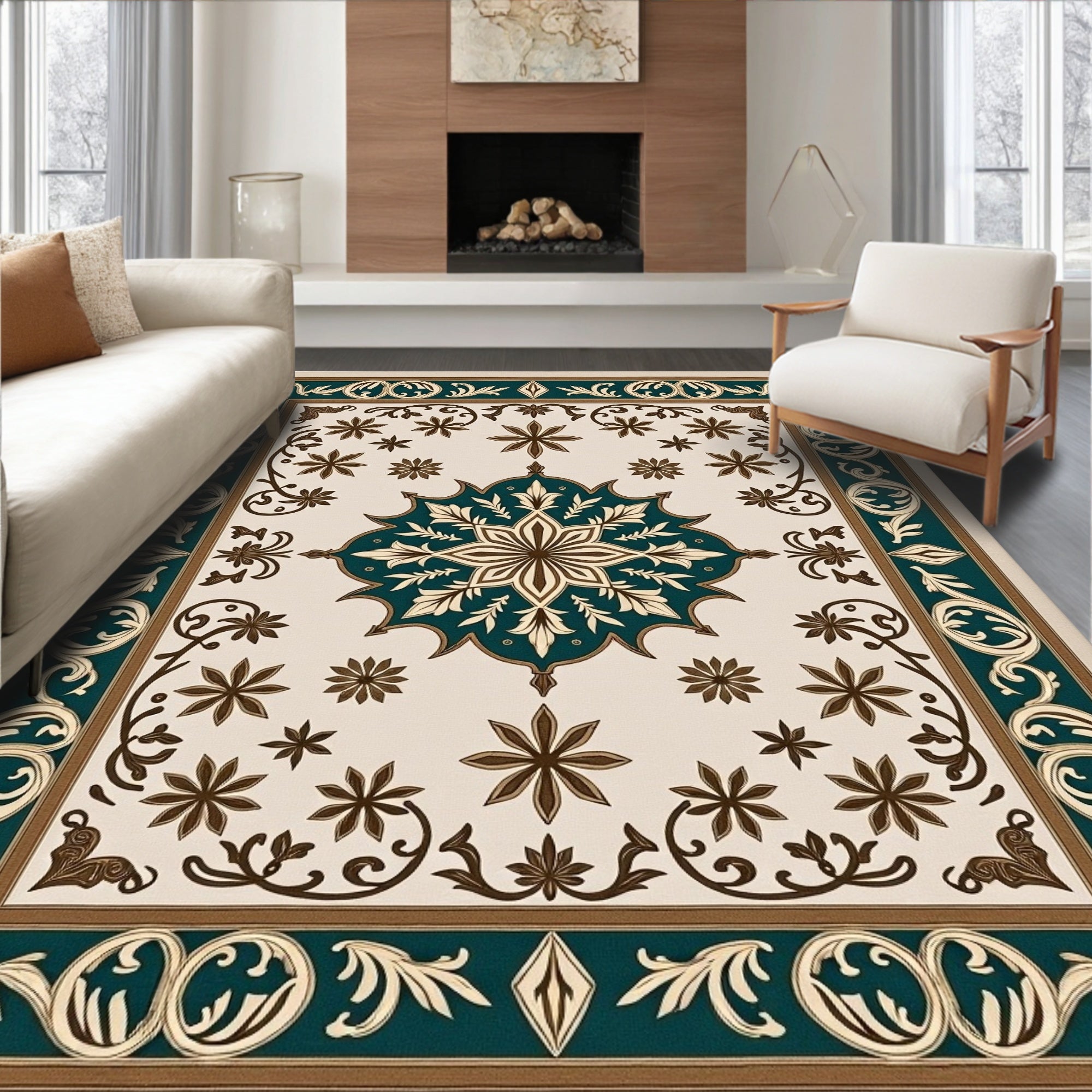 Classic Floral Medallion Border Rug