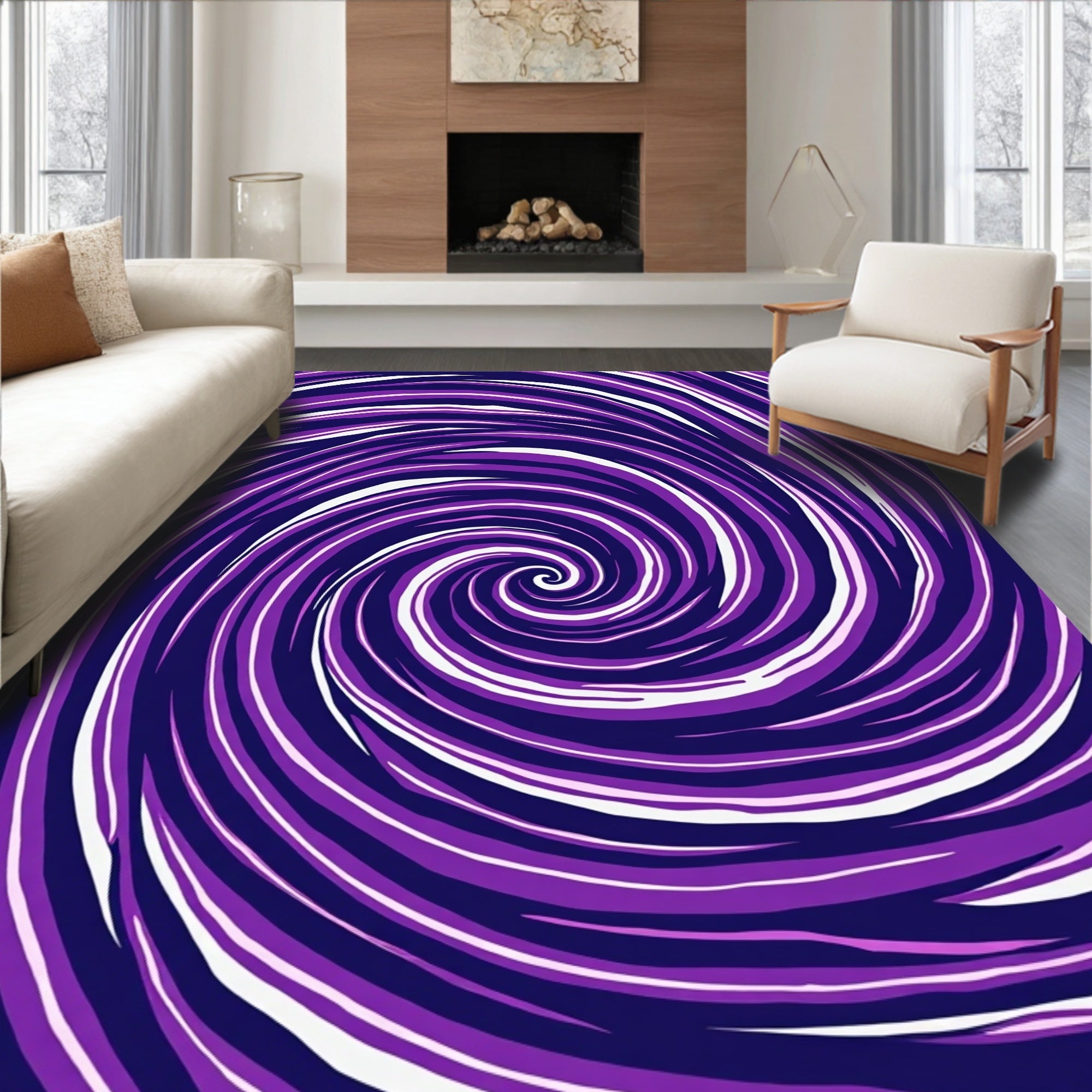 Violet White Swirl Pattern Area Rug