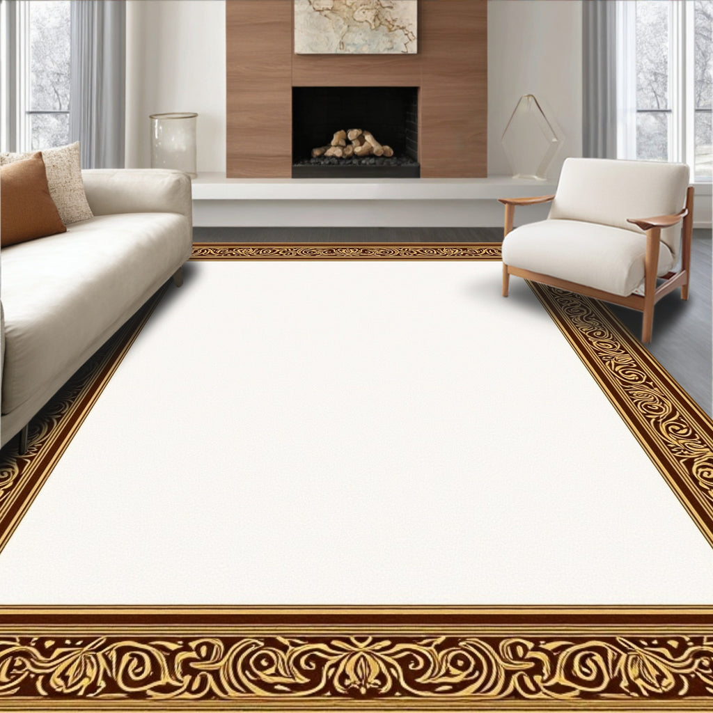Ornate Gold Leaf Classic Border Rug