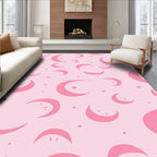 Pink Crescent Moon Star Pattern Rug