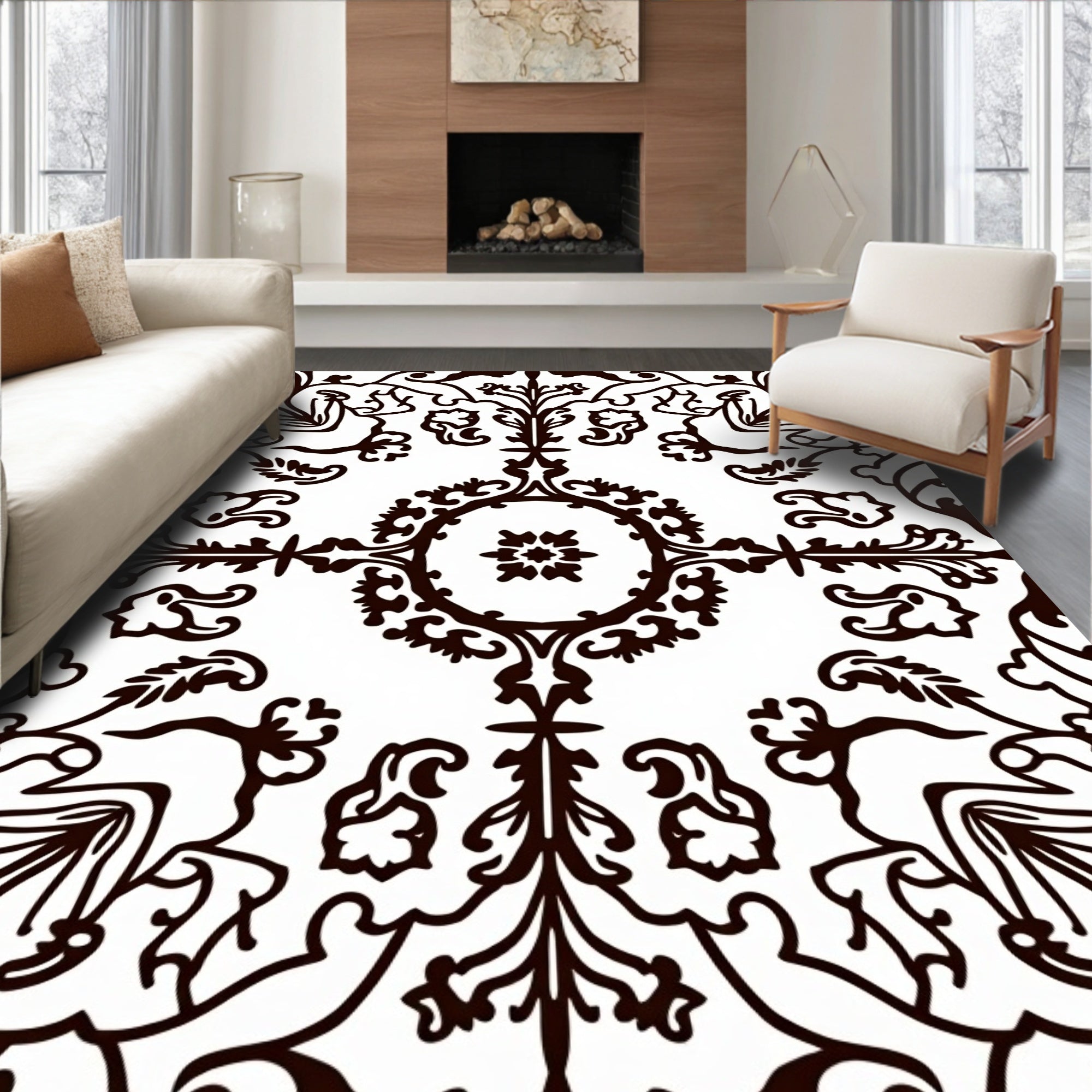 Ornate Floral Scroll Pattern Rug