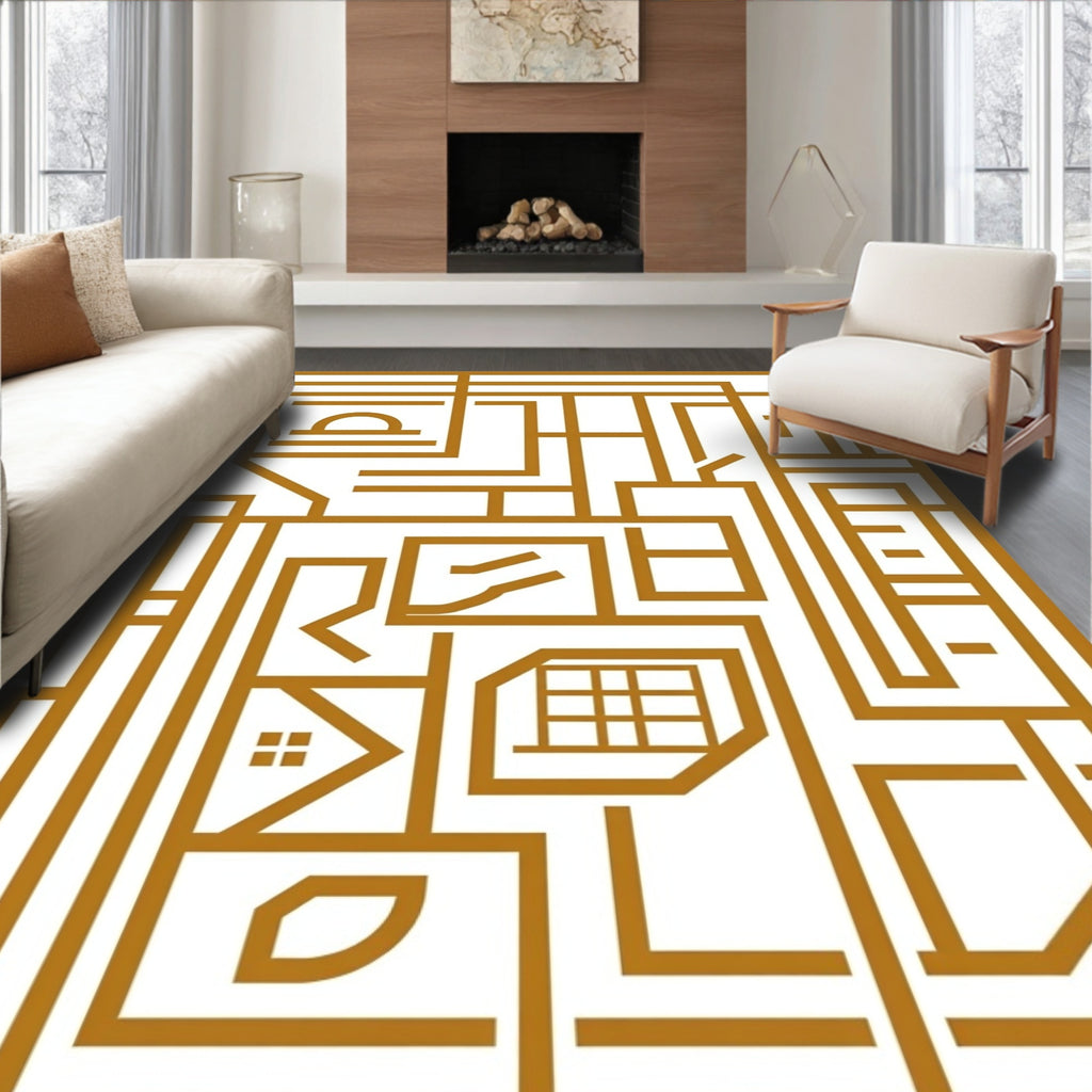 Geometric Puzzle Style Abstract Design Rug