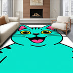 Whimsical Teal Cat Character Rug