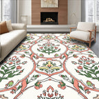 Floral Medallion Coral Yellow Pattern Rug