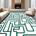 Minimalist Green Geometric Labyrinth Rug