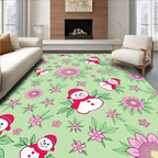 Pink Snowman With Flowers And Leaves Rug
