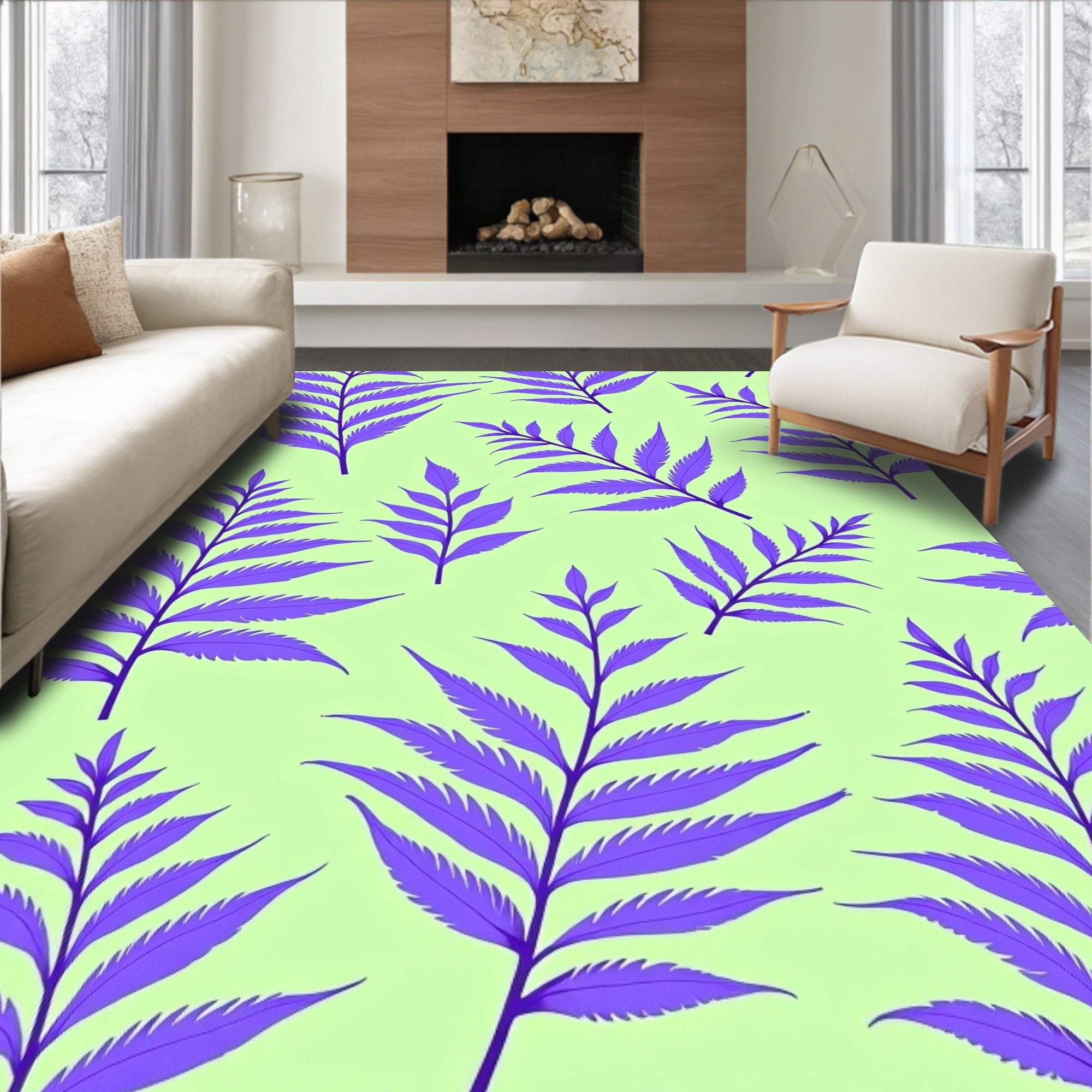 Purple Fern Leaf Pattern Rug
