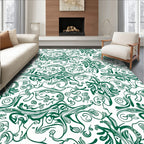 Dark Green Abstract Swirl Pattern Rug