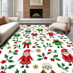 Festive Gnomes Red Green Holly Christmas Rug