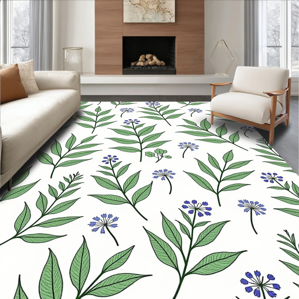 Botanical Stem And Flower Pattern Rug