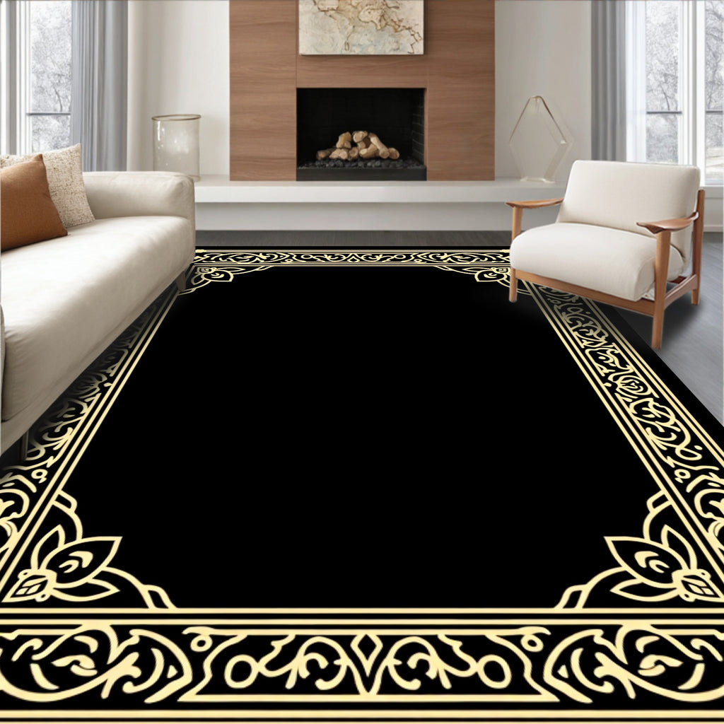 Ornate Floral Scrollwork Border Rug