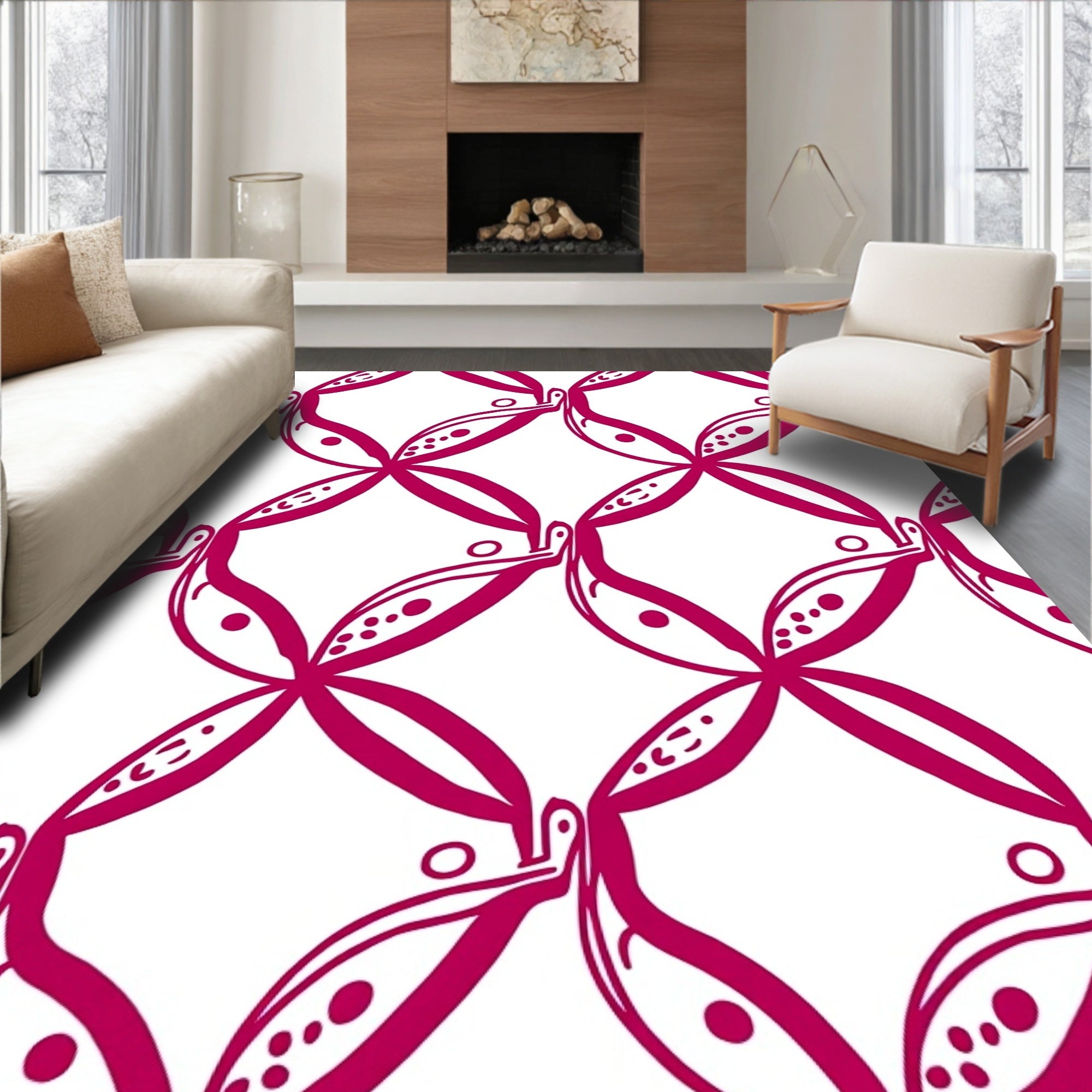 Bold Magenta Quatrefoil Floral Pattern Rug