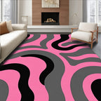 Retro Swirls Pink Grey Black Pattern Rug