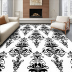 Classic Black Floral Damask Pattern Rug