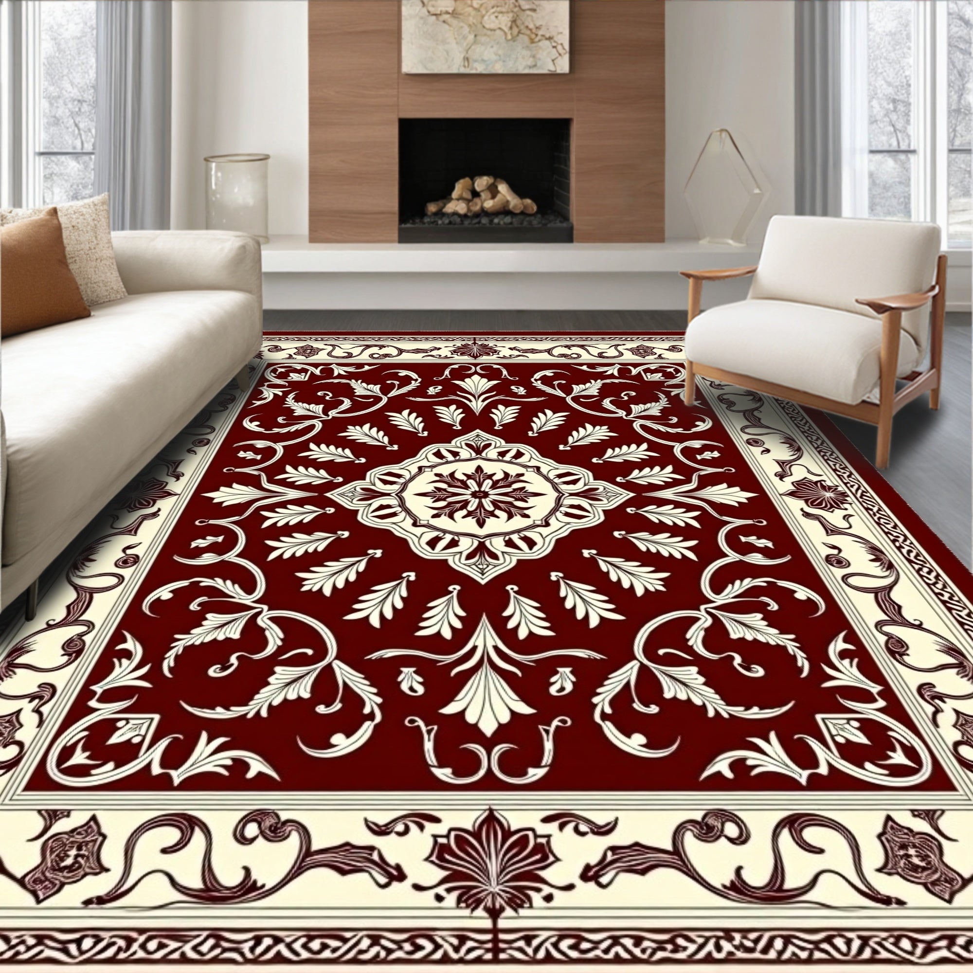 Classic Floral Vine Red Cream Rug