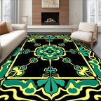 Bold Teal Yellow Floral Frame Rug