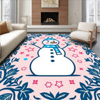 Charming Snowman Floral Border Pink Rug