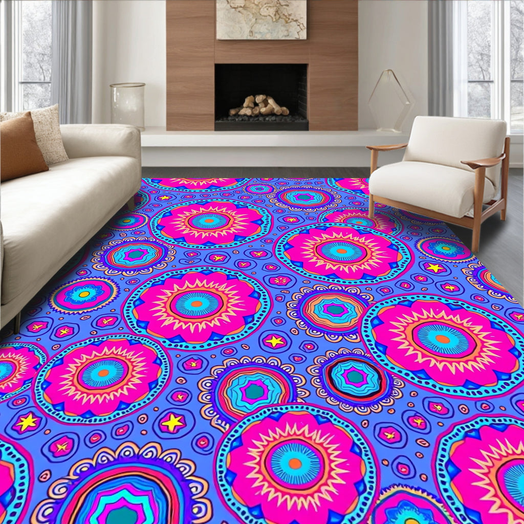 Colorful Circular Floral Pattern Design Rug