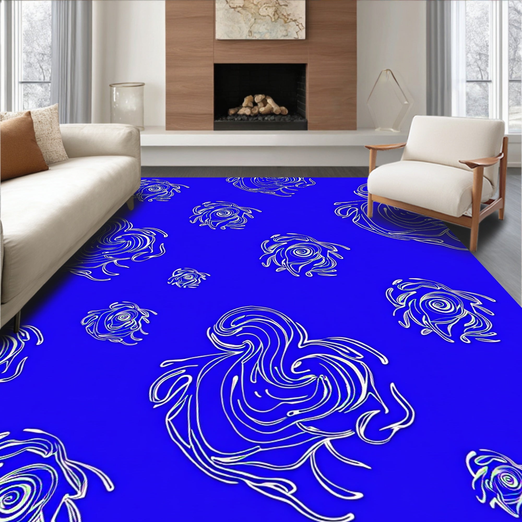 Abstract Swirls Cobalt Pattern Rug