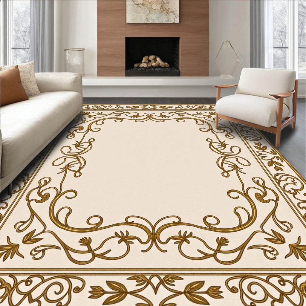 Golden Vine Ornate Border Design Rug