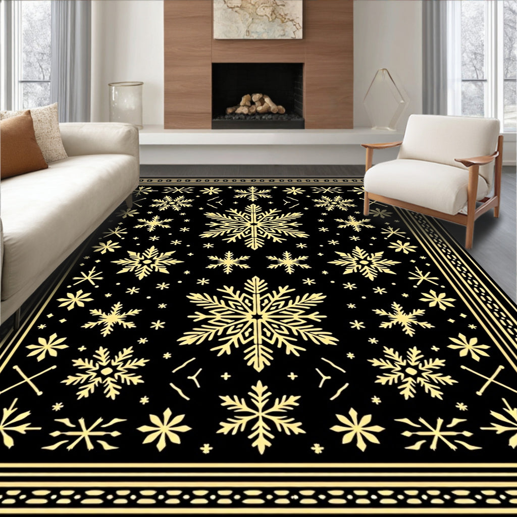 Golden Snowflake Black Contemporary Rug