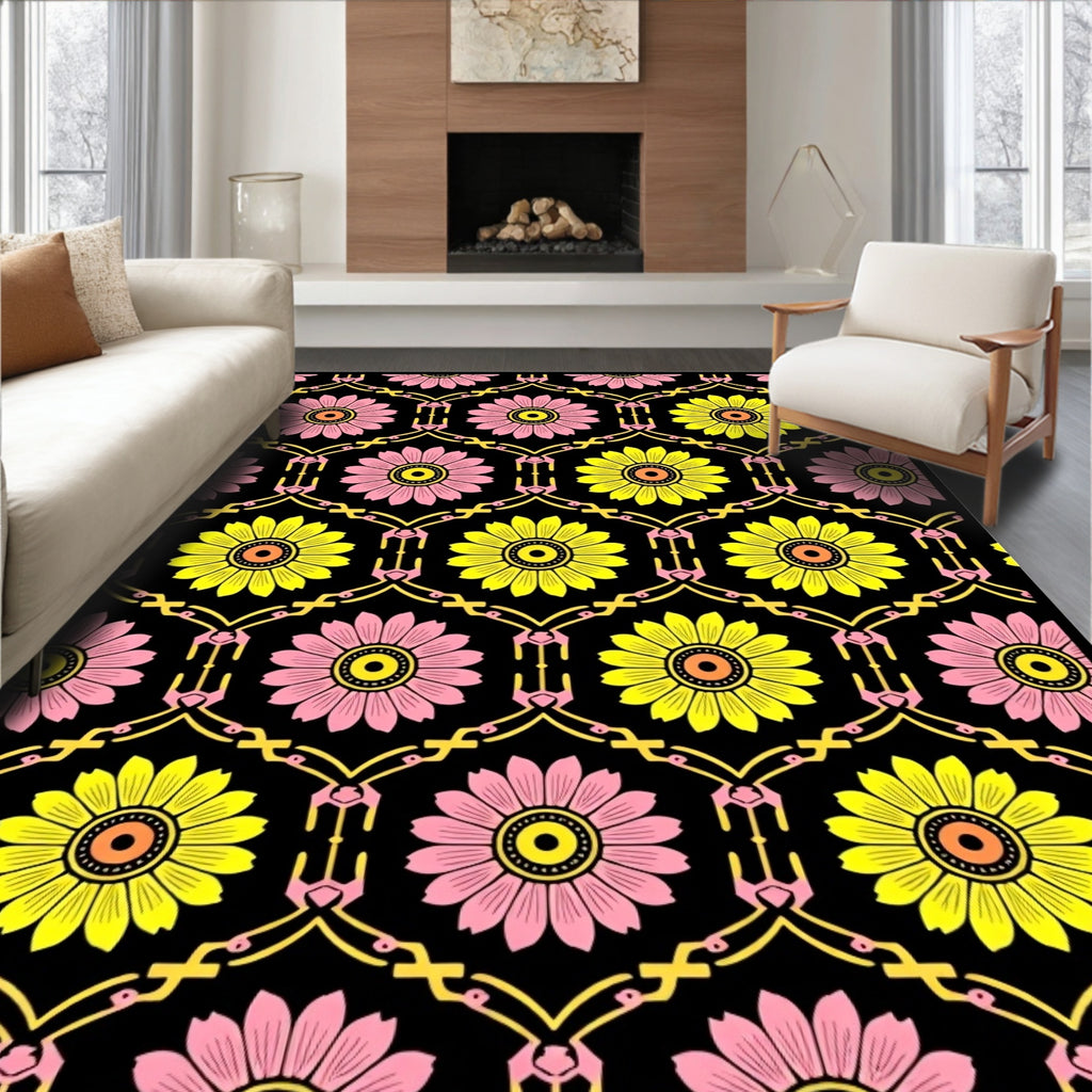 Bold Floral Geometric Lattice Design Rug