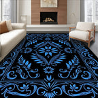 Vintage Blue Floral Frame Pattern Rug