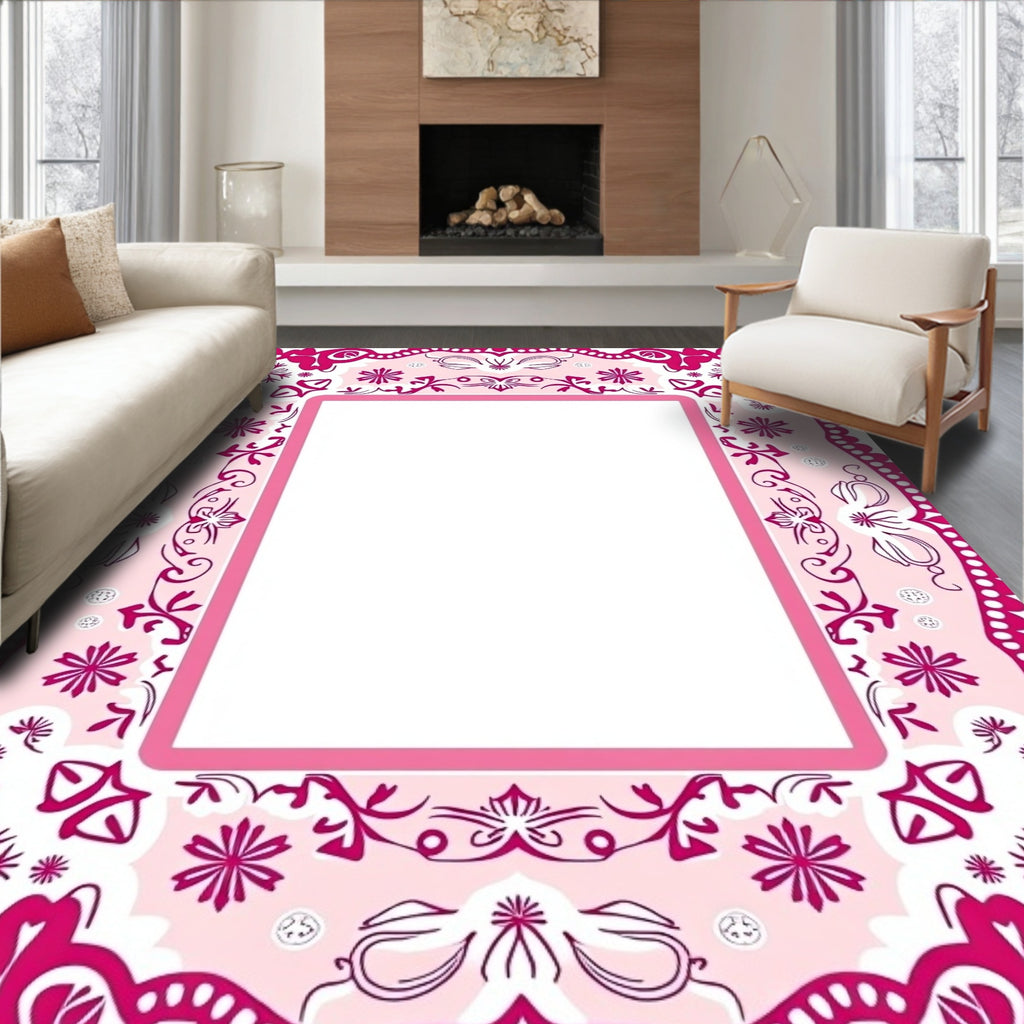 Pink Floral Intricate Border Rug
