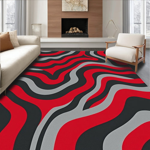 Abstract Red Gray Swirl Pattern Rug