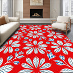 Red White Blue Floral Patterned Design Rug