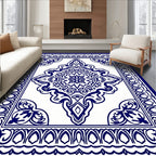 Classic Blue White Intricate Floral Design Rug