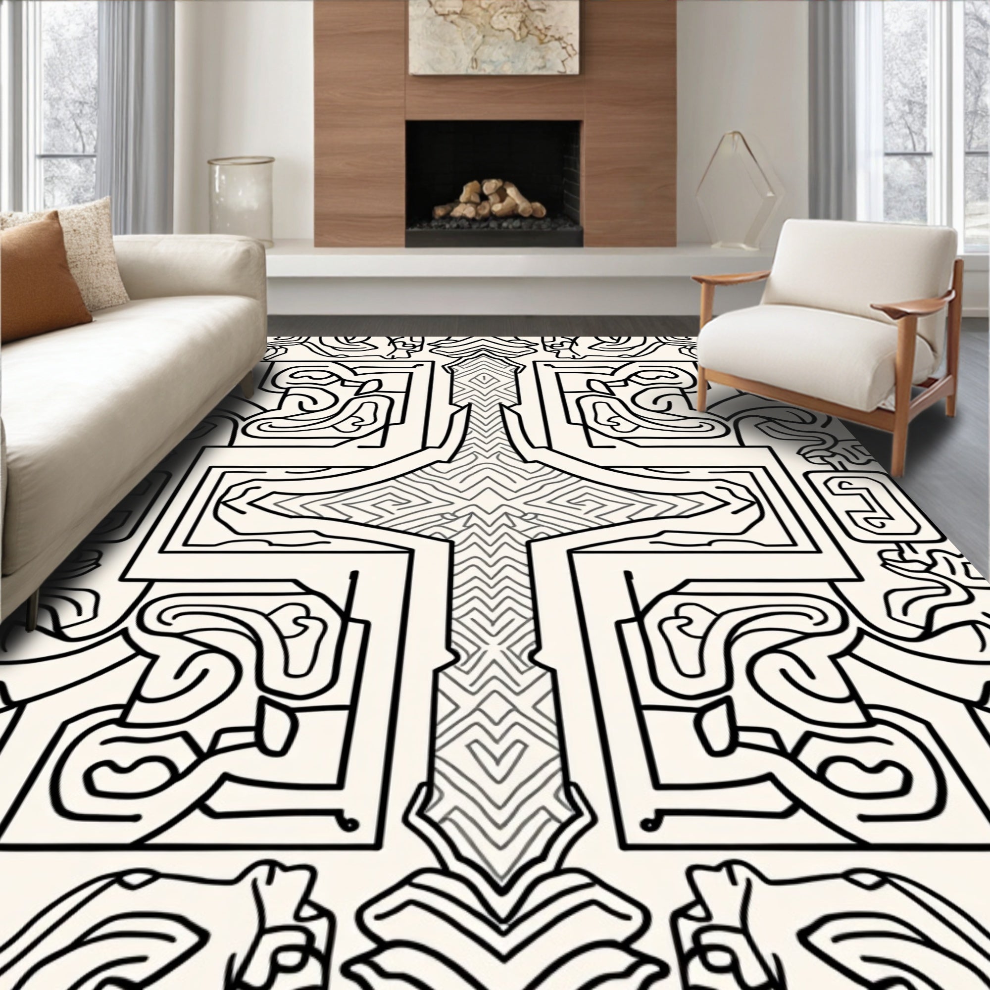 Abstract Maze Lines Pattern Rug