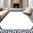 Dark Blue Floral Scroll Border Design Rug