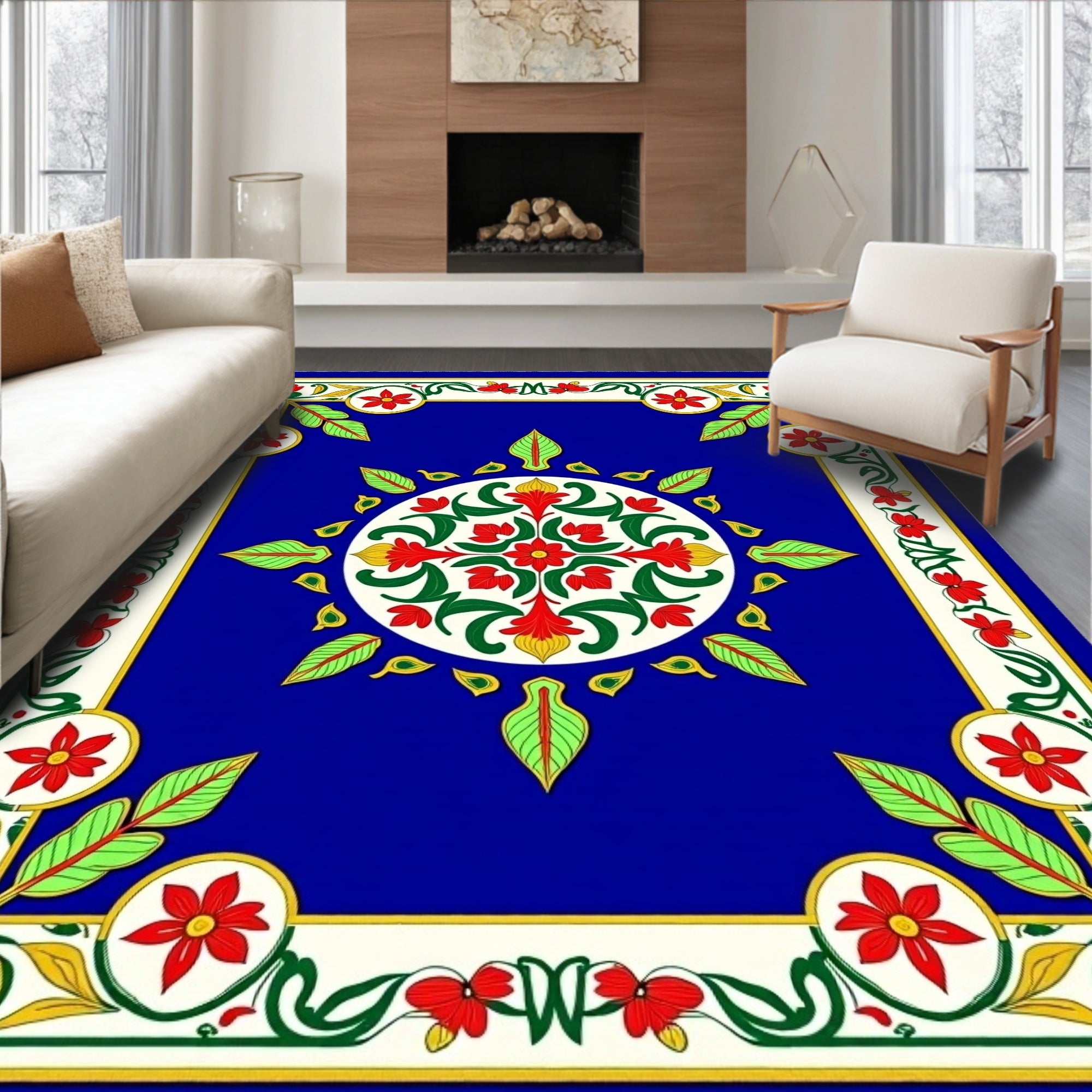 Floral Sunburst With Red Accents Rug