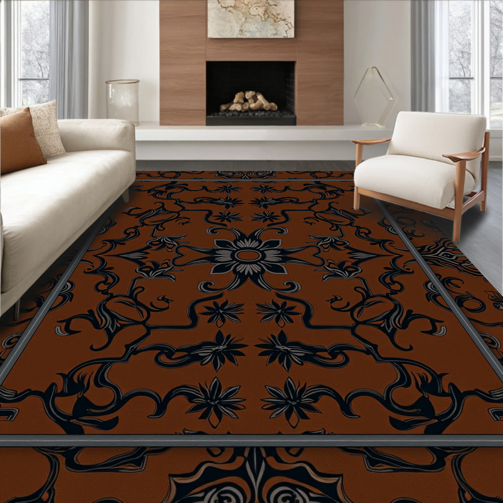 Baroque Floral Inky Indigo Rug