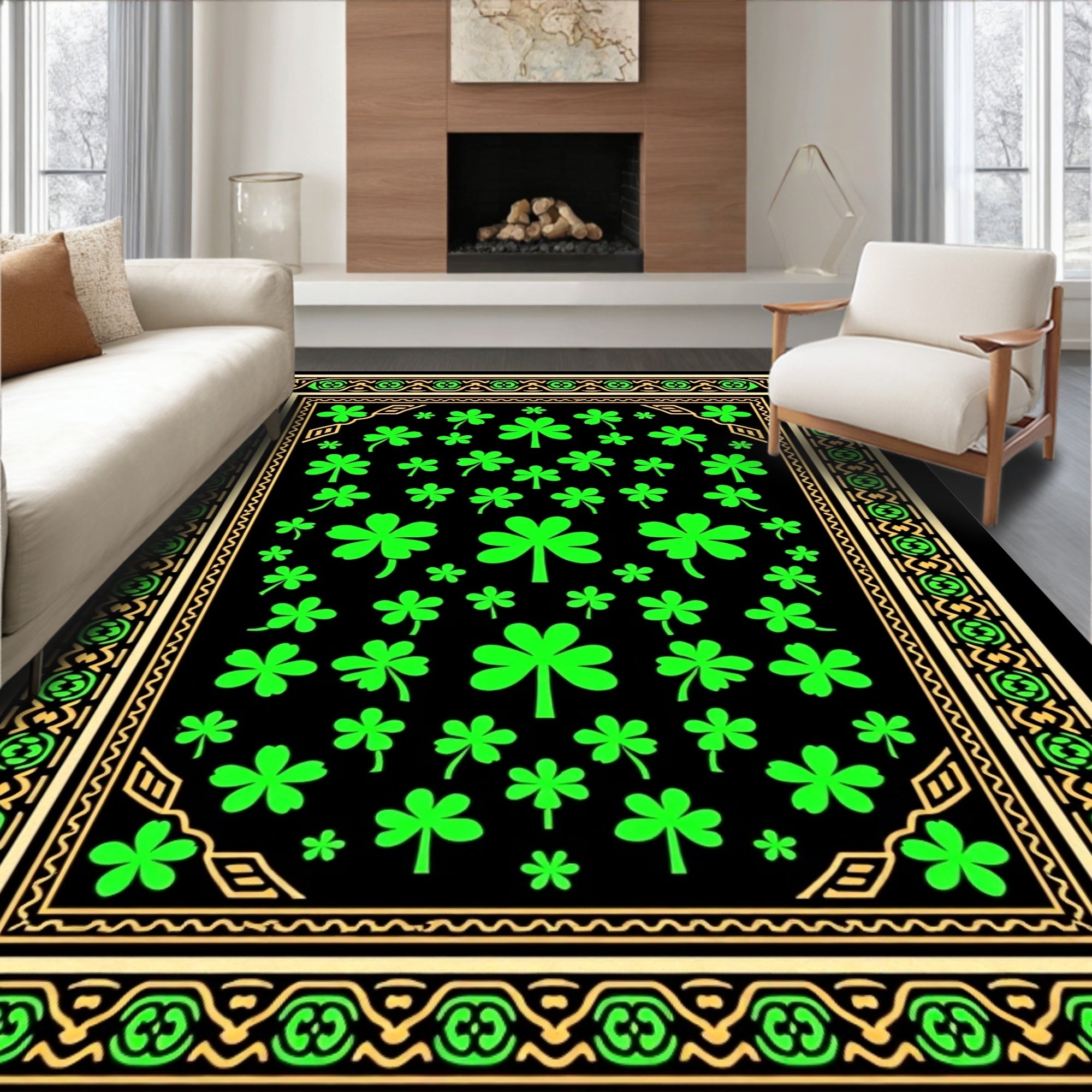 Lucky Clover With Ornamental Border Rug