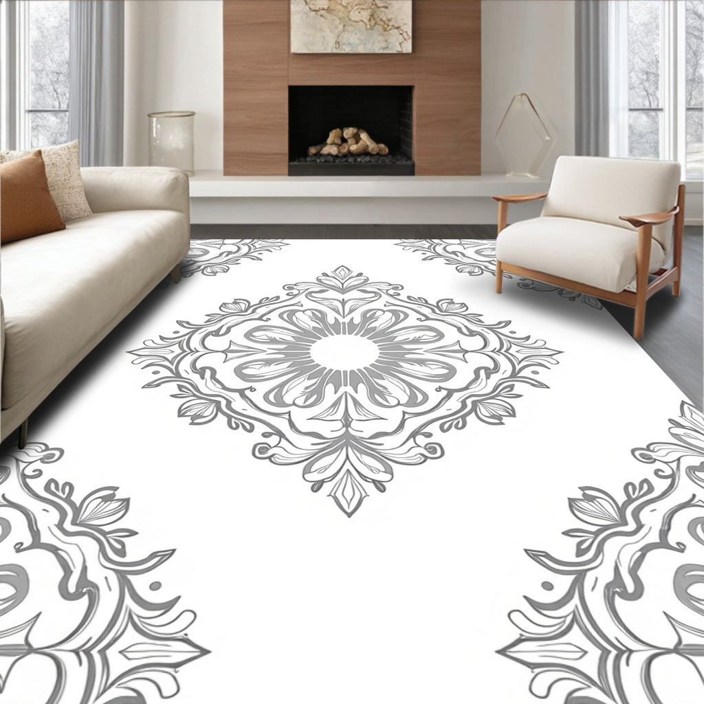 Classic Gray Floral Medallion Pattern Rug