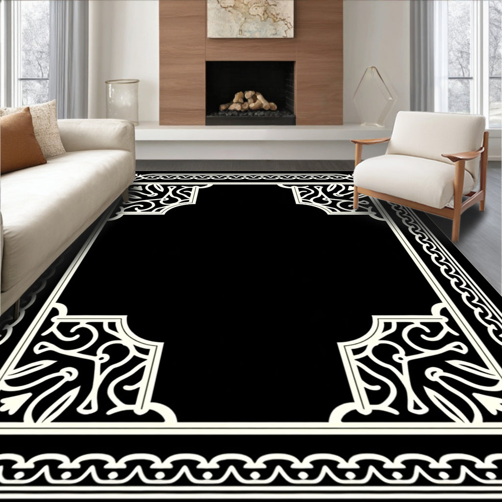 Ornate Filigree Scrollwork Border Rug