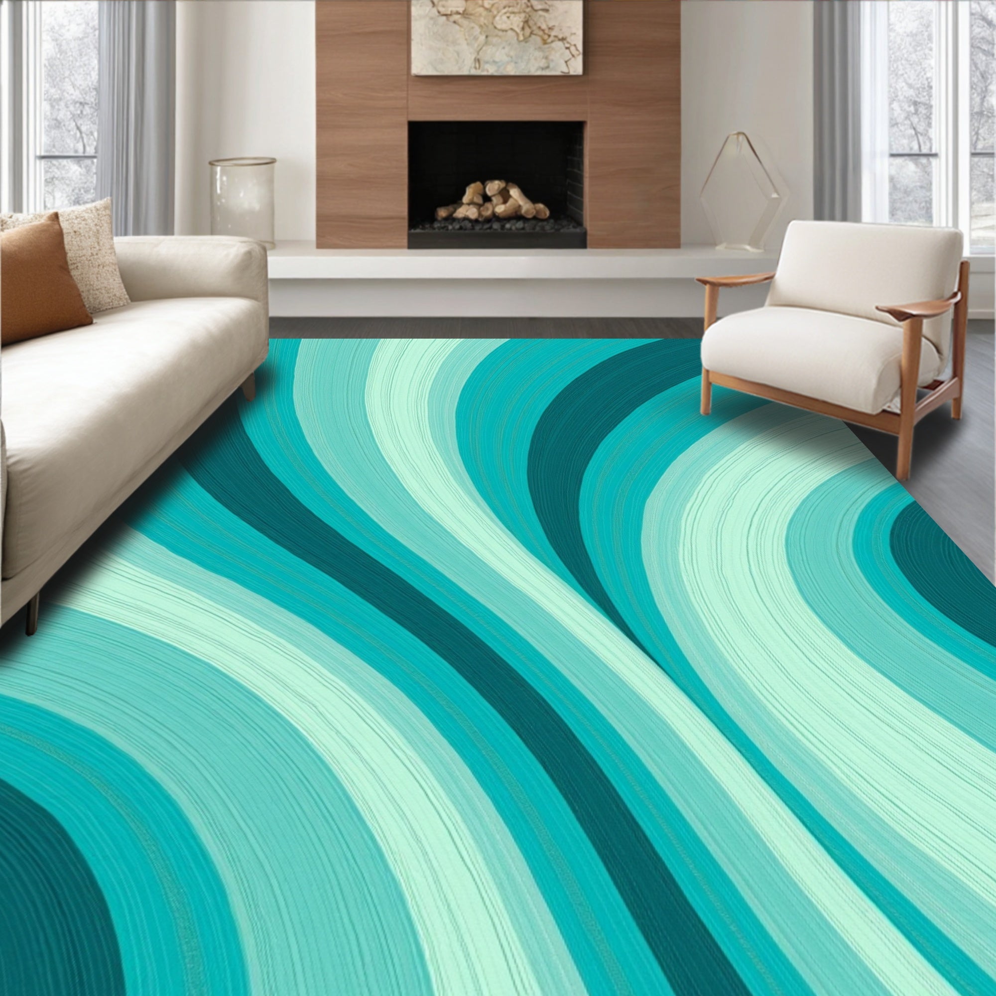 Flowing Aqua Stripe Pattern Rug