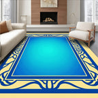 Ornate Blue Frame Geometric Pattern Rug