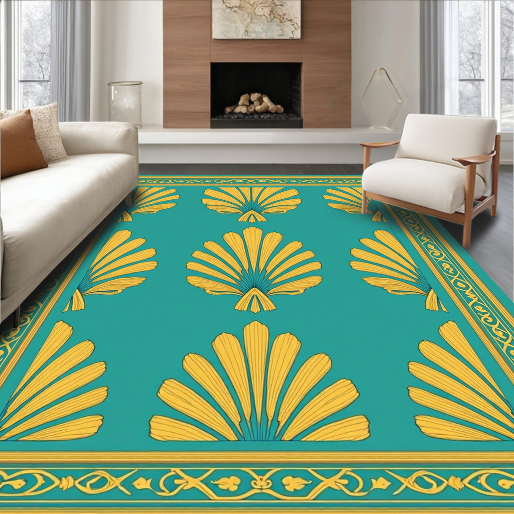 Turquoise Gold Fan Pattern Rug
