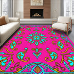 Vivid Pink Paisley Floral Mandala Rug