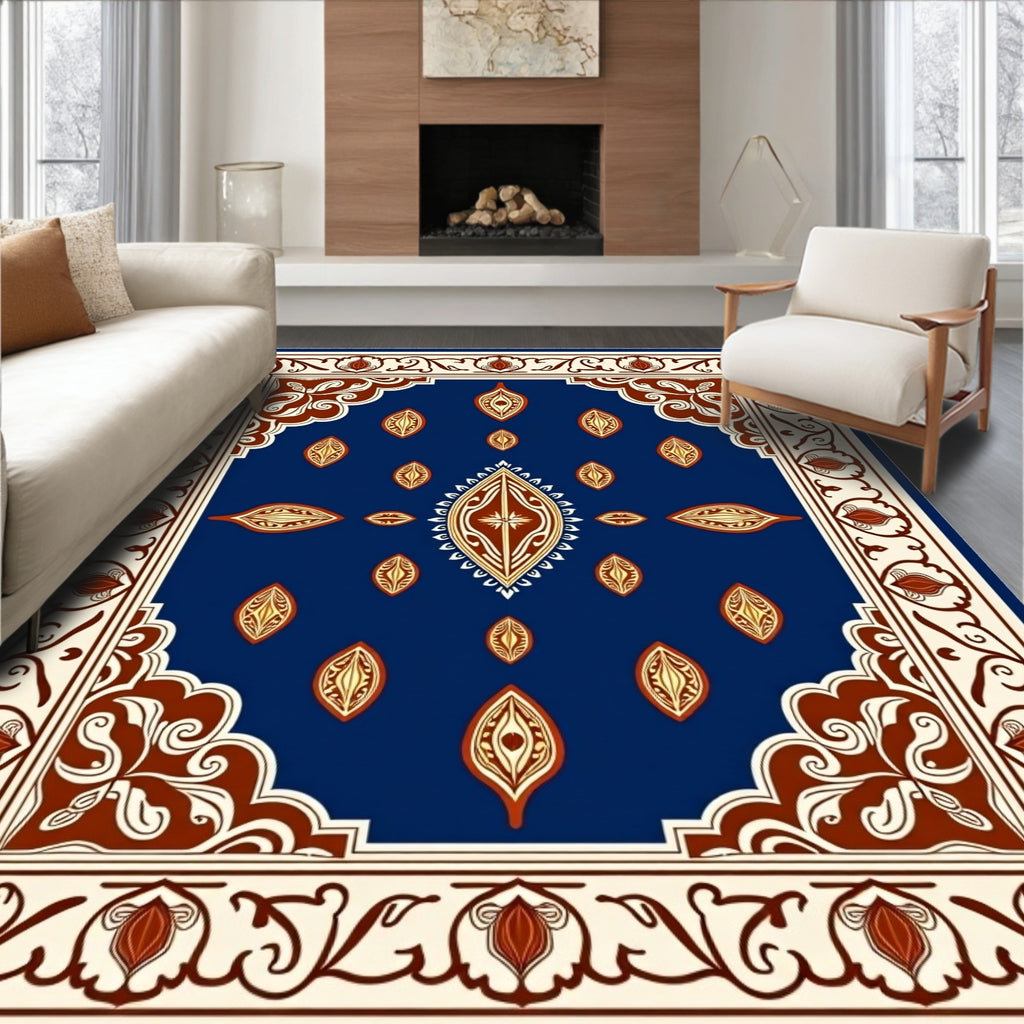 Elegant Blue Floral Medallion Pattern Rug