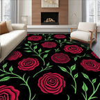 Deep Red Roses With Green Branches Pattern Rug