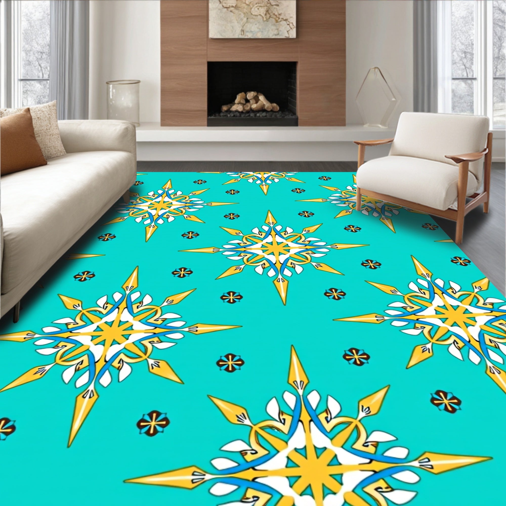 Starburst Star Pattern With Accents Rug