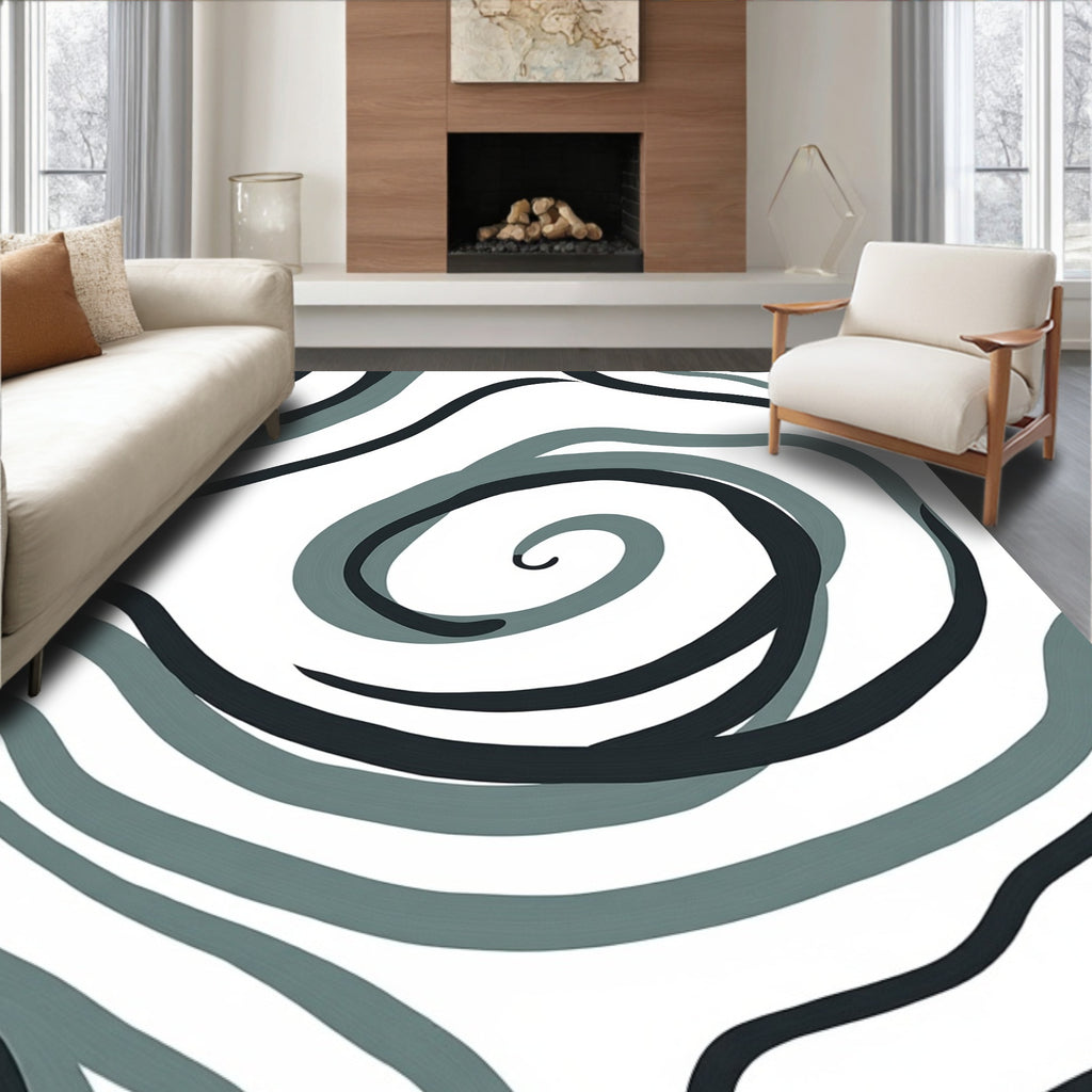 Swirling Dark Teal Abstract Strokes Rug