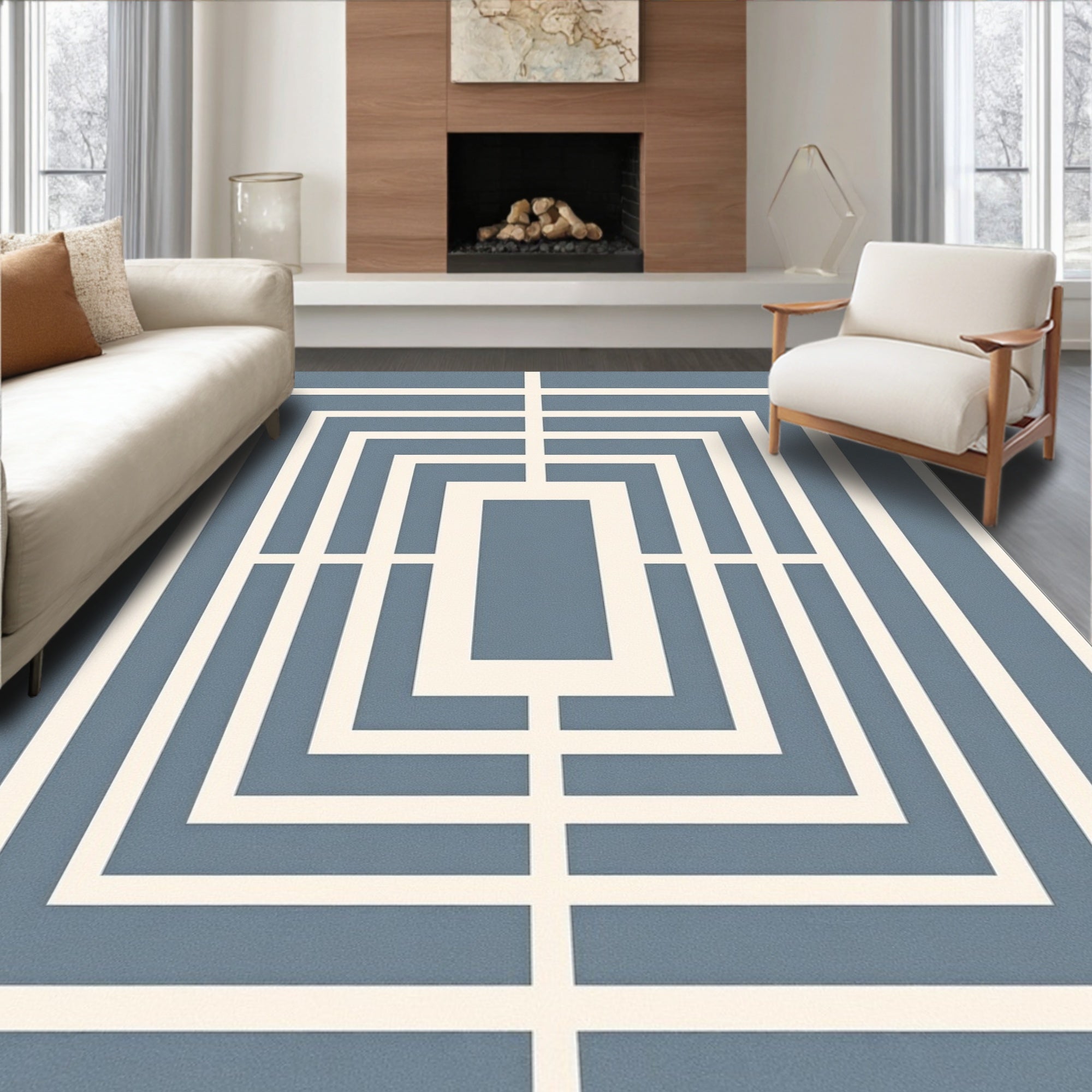 Classic Geometric Rectangular Lattice Rug