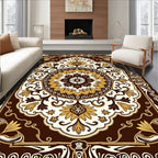 Rich Brown Gold Floral Mandala Rug